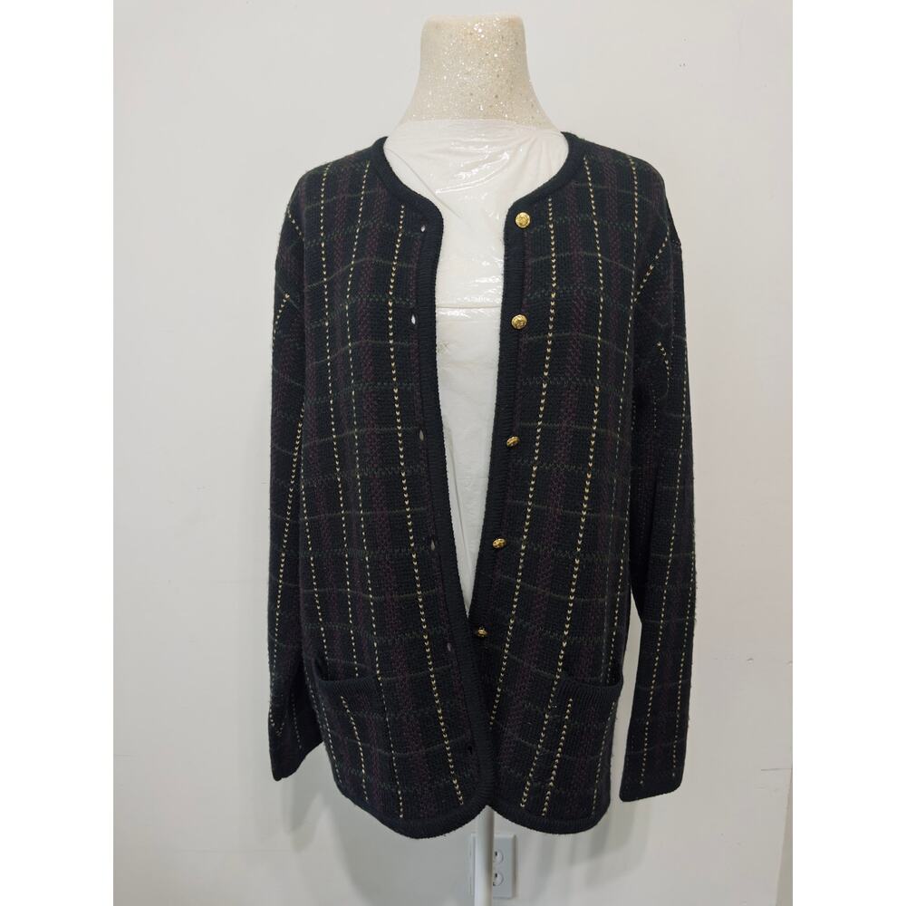 Liz Baker Women’s Plaid Cardigan Sweater sz XL Vintage inspired‎ elegance